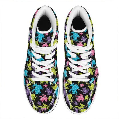 Colorful Frog Pattern Print High Top Leather Sneakers