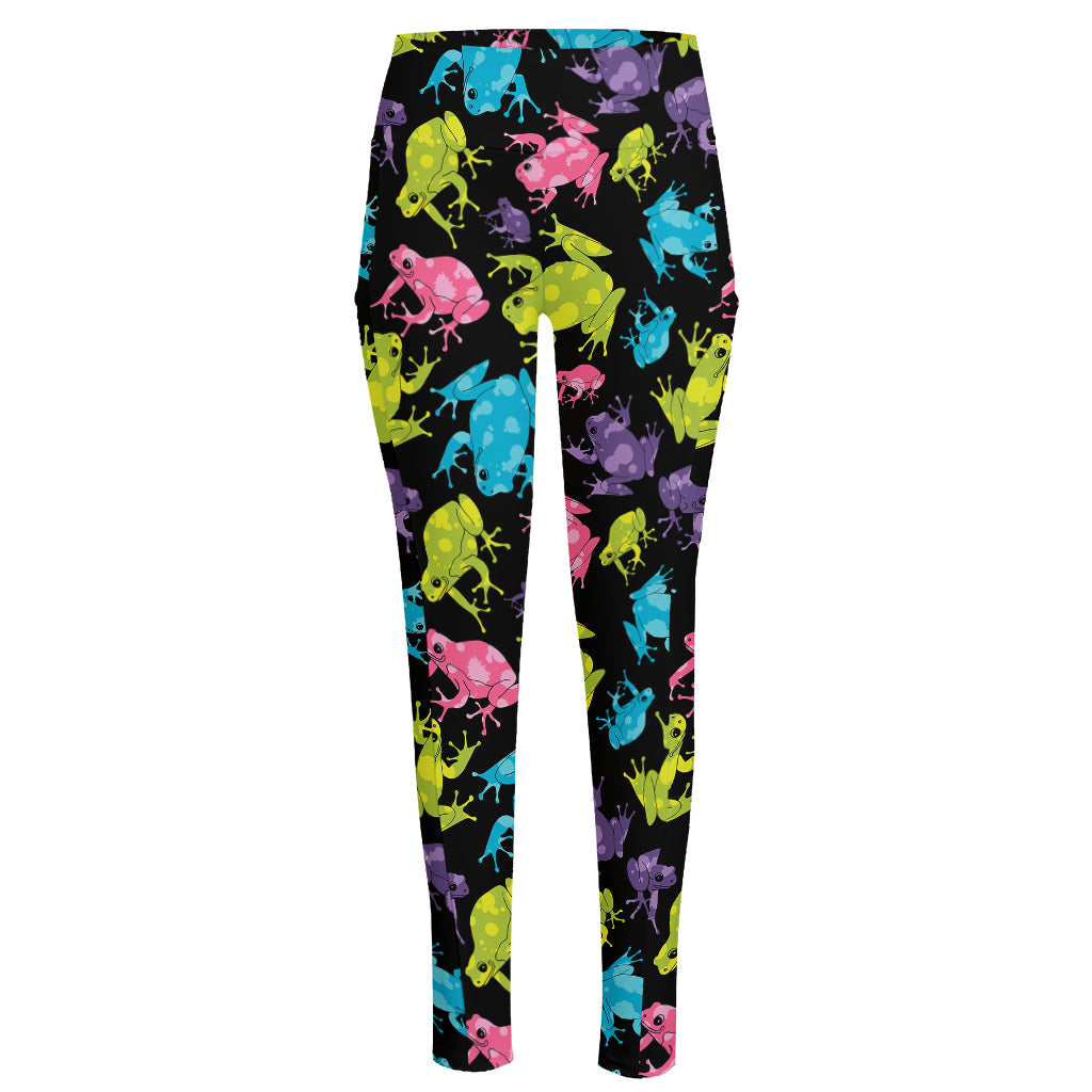 Colorful Frog Pattern Print High-Waisted Pocket Leggings