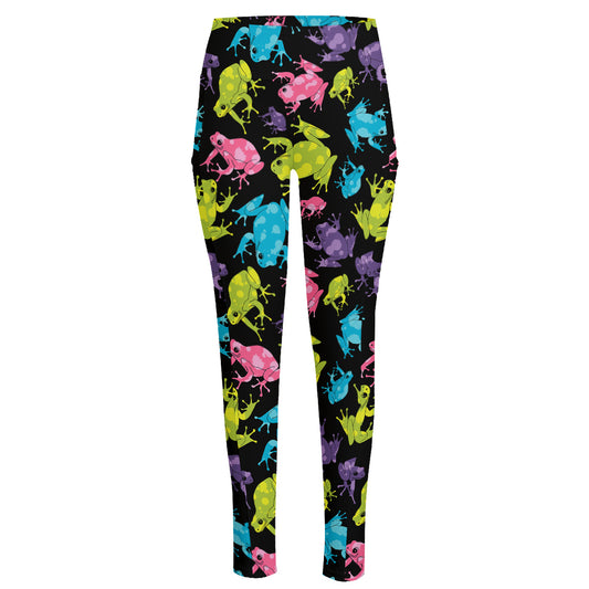 Colorful Frog Pattern Print High-Waisted Pocket Leggings