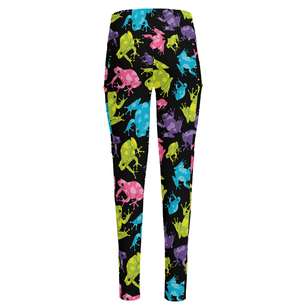 Colorful Frog Pattern Print High-Waisted Pocket Leggings