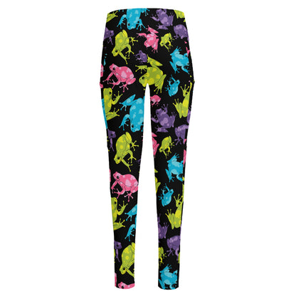 Colorful Frog Pattern Print High-Waisted Pocket Leggings