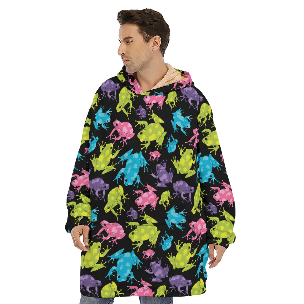 Colorful Frog Pattern Print Hoodie Blanket