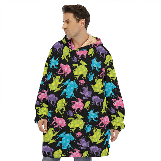 Colorful Frog Pattern Print Hoodie Blanket
