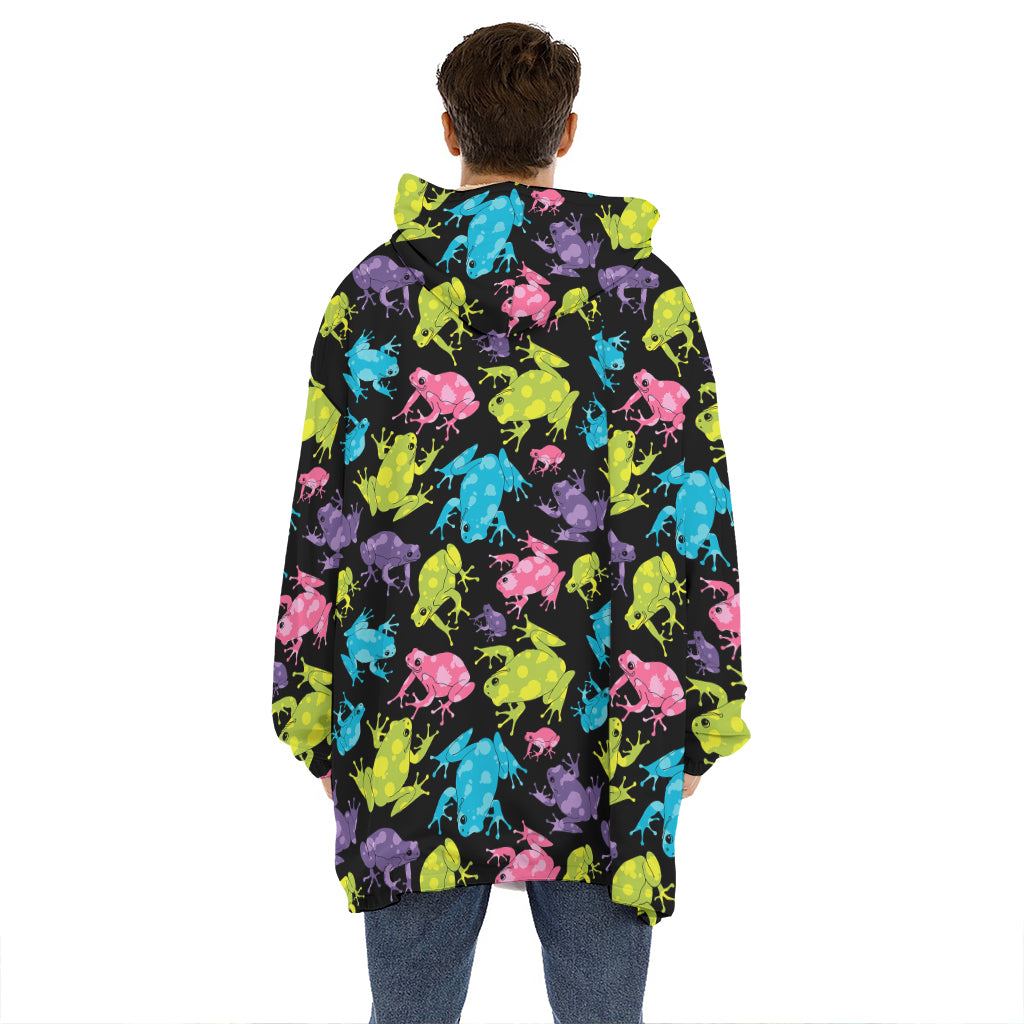 Colorful Frog Pattern Print Hoodie Blanket
