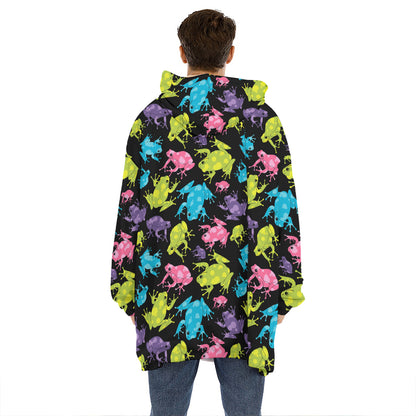 Colorful Frog Pattern Print Hoodie Blanket