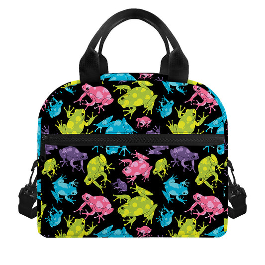 Colorful Frog Pattern Print Insulated Lunch Bag