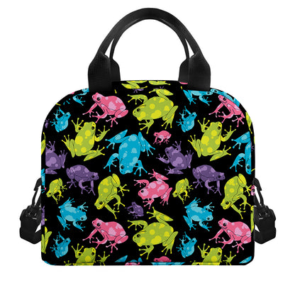 Colorful Frog Pattern Print Insulated Lunch Bag