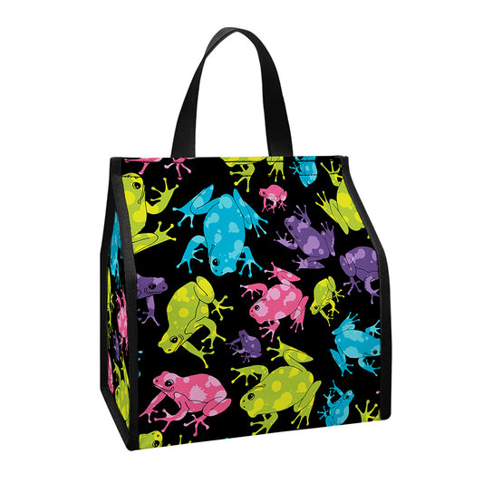 Colorful Frog Pattern Print Insulated Lunch Tote