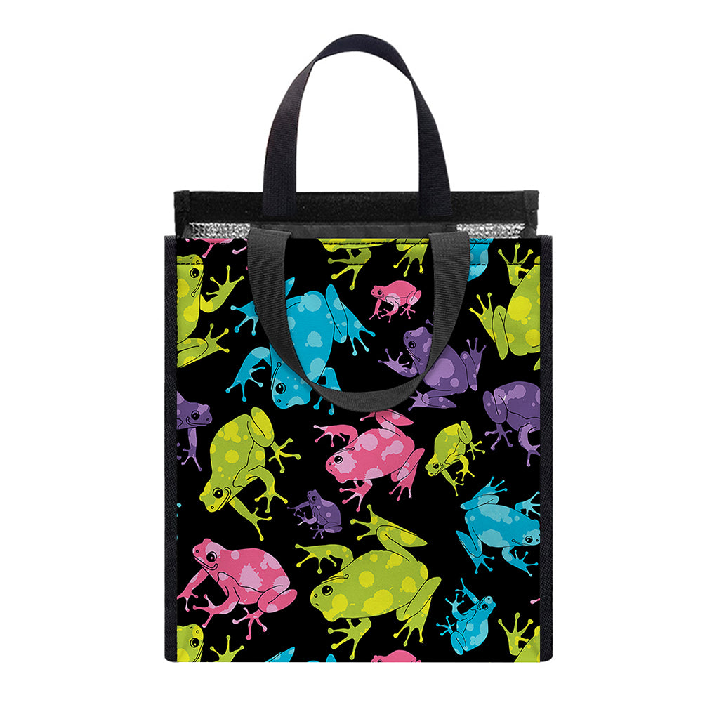 Colorful Frog Pattern Print Insulated Lunch Tote