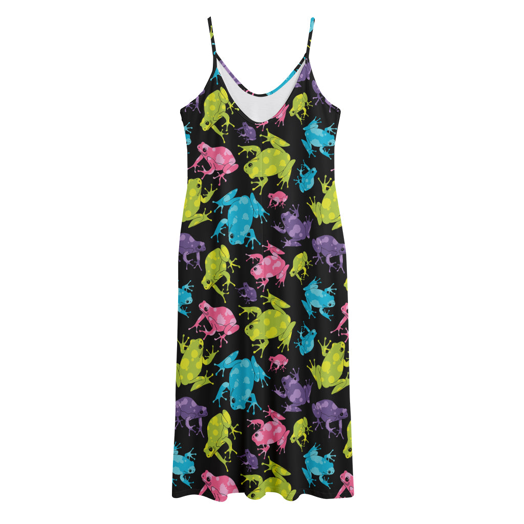 Colorful Frog Pattern Print Jersey Midi Cami Dress