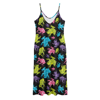 Colorful Frog Pattern Print Jersey Midi Cami Dress