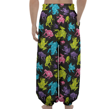 Colorful Frog Pattern Print Lantern Pants
