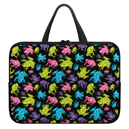 Colorful Frog Pattern Print Laptop Sleeve With Handle