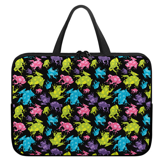 Colorful Frog Pattern Print Laptop Sleeve With Handle