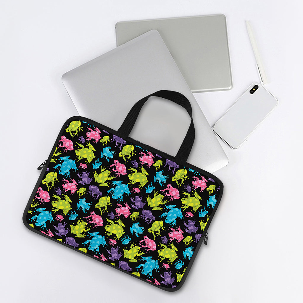 Colorful Frog Pattern Print Laptop Sleeve With Handle
