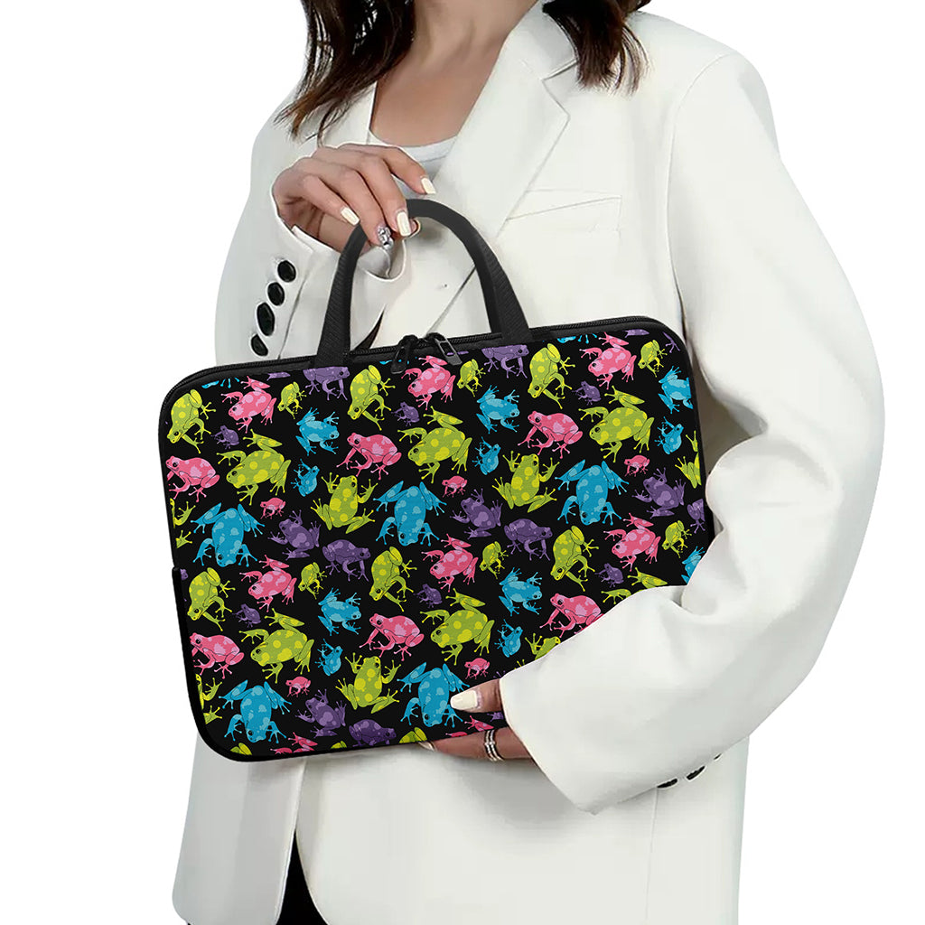 Colorful Frog Pattern Print Laptop Sleeve With Handle