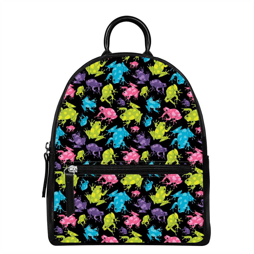 Colorful Frog Pattern Print Leather Backpack