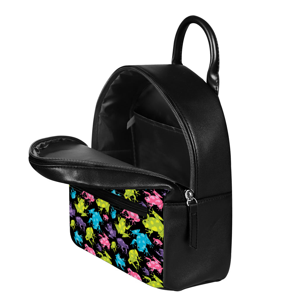 Colorful Frog Pattern Print Leather Backpack
