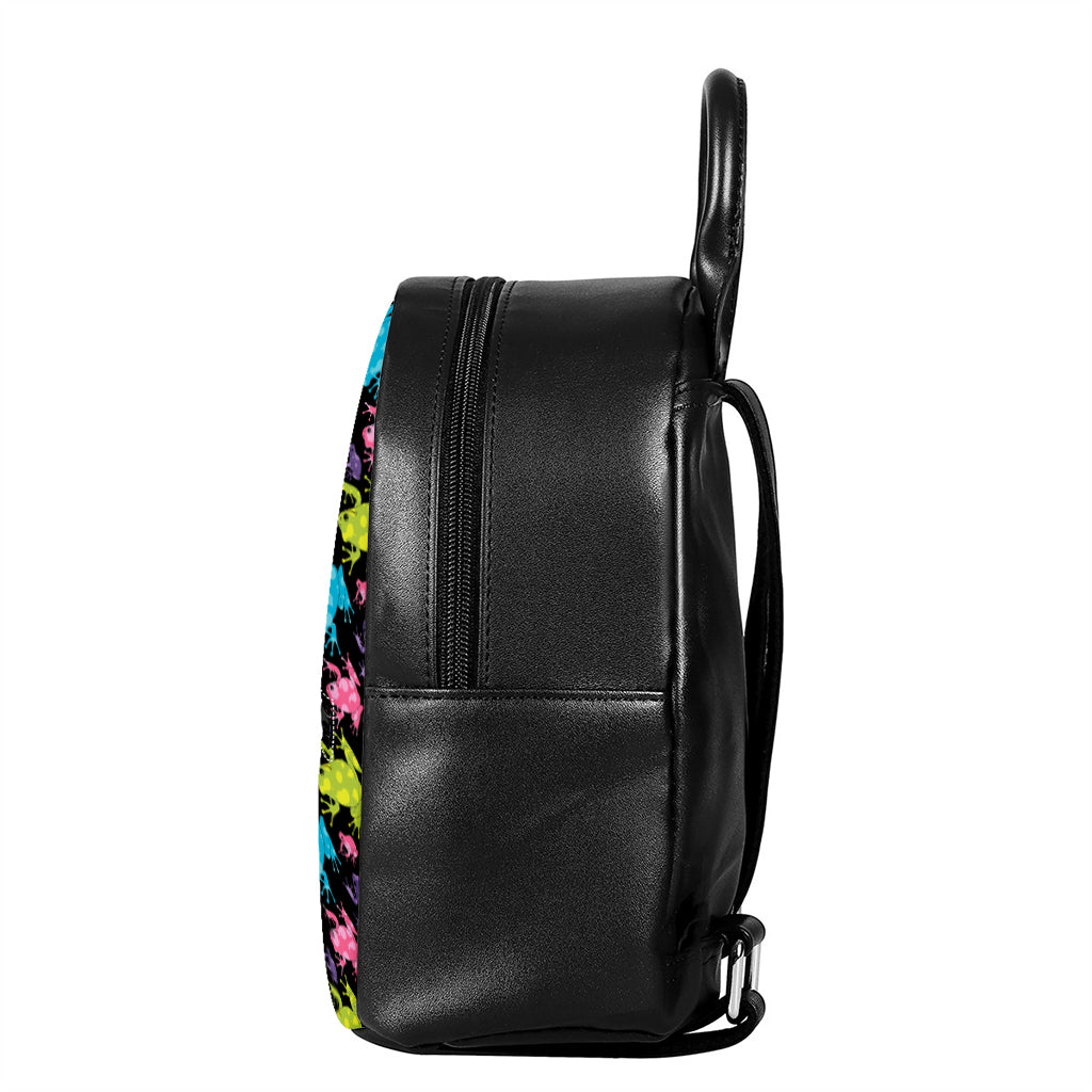 Colorful Frog Pattern Print Leather Backpack