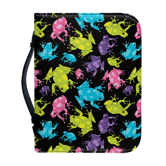 Colorful Frog Pattern Print Leather Bible Cover