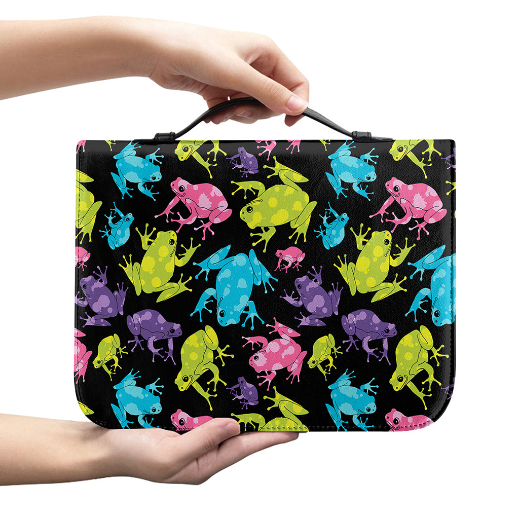 Colorful Frog Pattern Print Leather Bible Cover