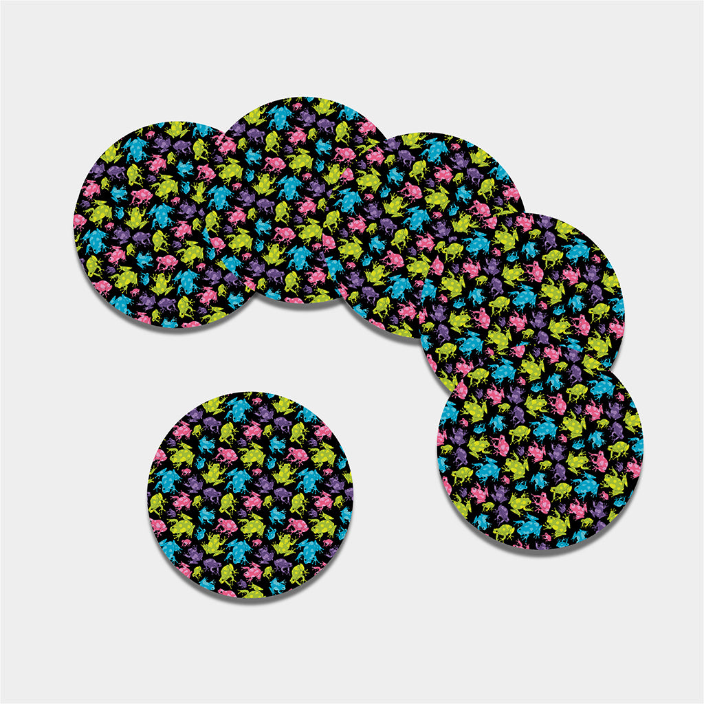 Colorful Frog Pattern Print Leather Coaster Set