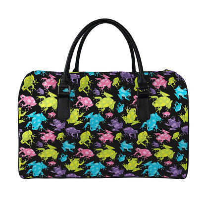 Colorful Frog Pattern Print Leather Duffle Bag