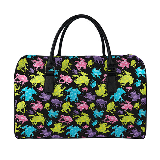 Colorful Frog Pattern Print Leather Duffle Bag