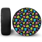Colorful Frog Pattern Print Leather Spare Tire Cover