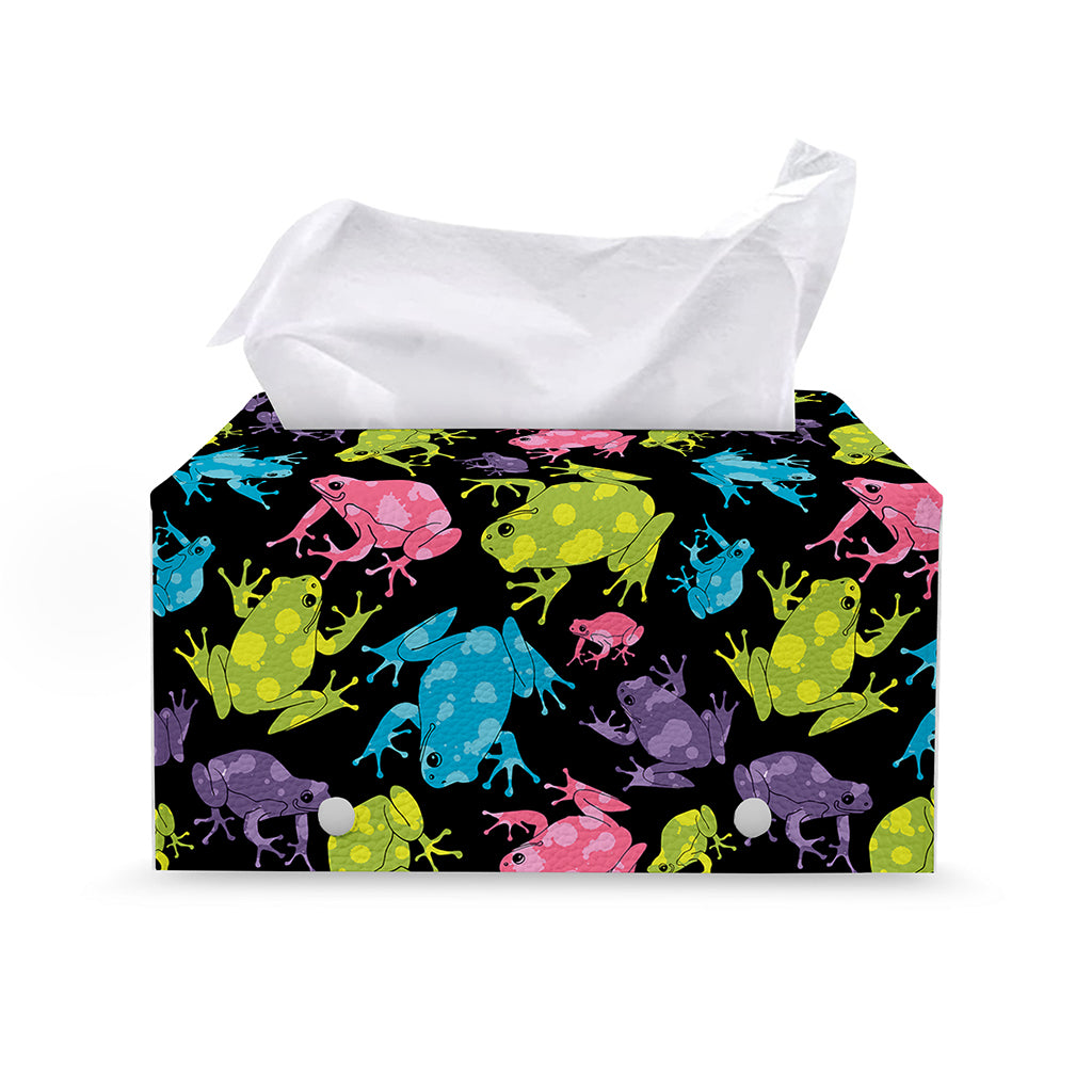 Colorful Frog Pattern Print Leather Tissue Box Cover