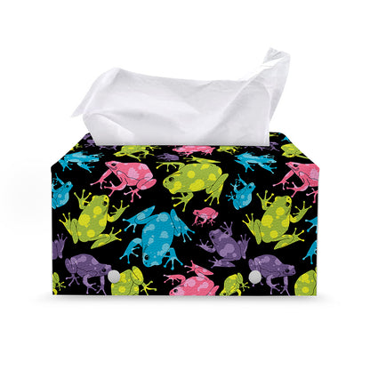 Colorful Frog Pattern Print Leather Tissue Box Cover