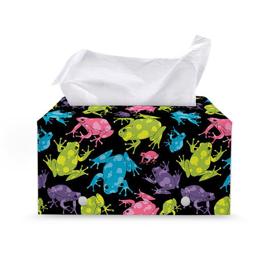 Colorful Frog Pattern Print Leather Tissue Box Cover