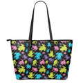 Colorful Frog Pattern Print Leather Tote Bag With Zipper