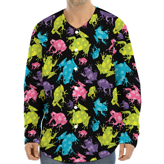 Colorful Frog Pattern Print Long Sleeve Baseball Jersey