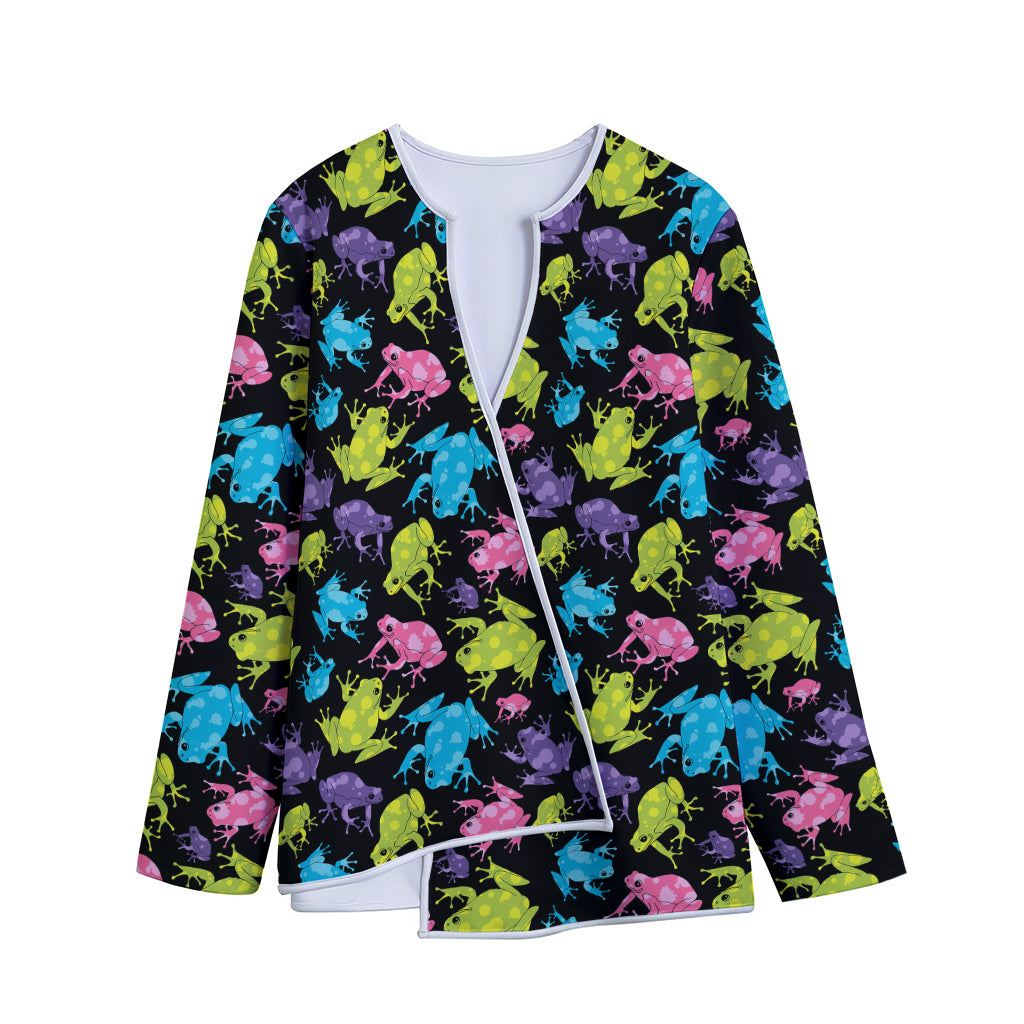 Colorful Frog Pattern Print Long Sleeve Short Coat