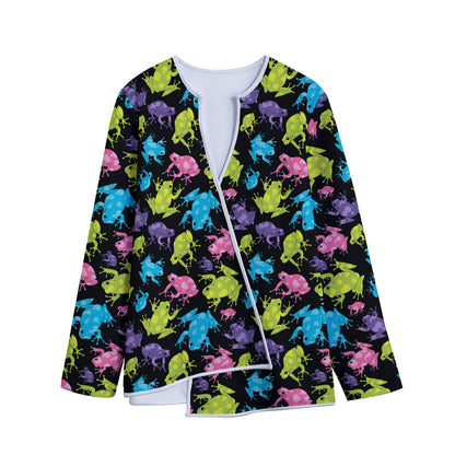 Colorful Frog Pattern Print Long Sleeve Short Coat