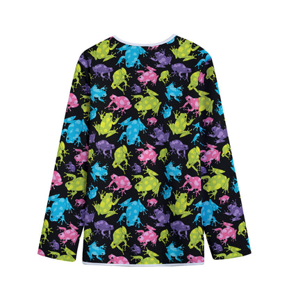 Colorful Frog Pattern Print Long Sleeve Short Coat