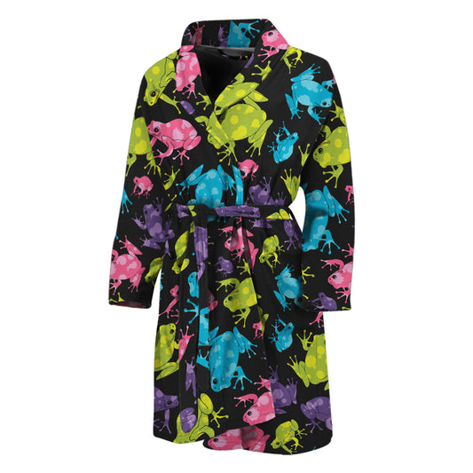Colorful Frog Pattern Print Men's Bathrobe