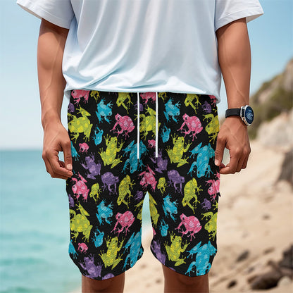Colorful Frog Pattern Print Men's Cargo Shorts
