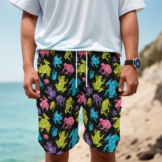 Colorful Frog Pattern Print Men's Cargo Shorts