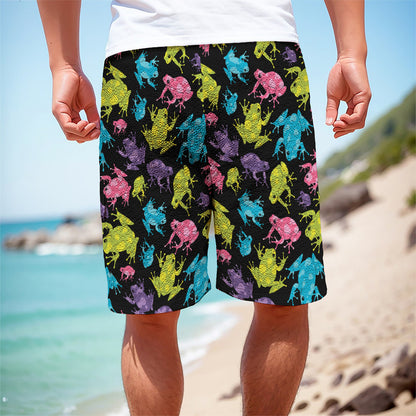 Colorful Frog Pattern Print Men's Cargo Shorts