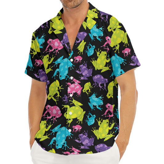 Colorful Frog Pattern Print Men's Deep V-Neck Shirt