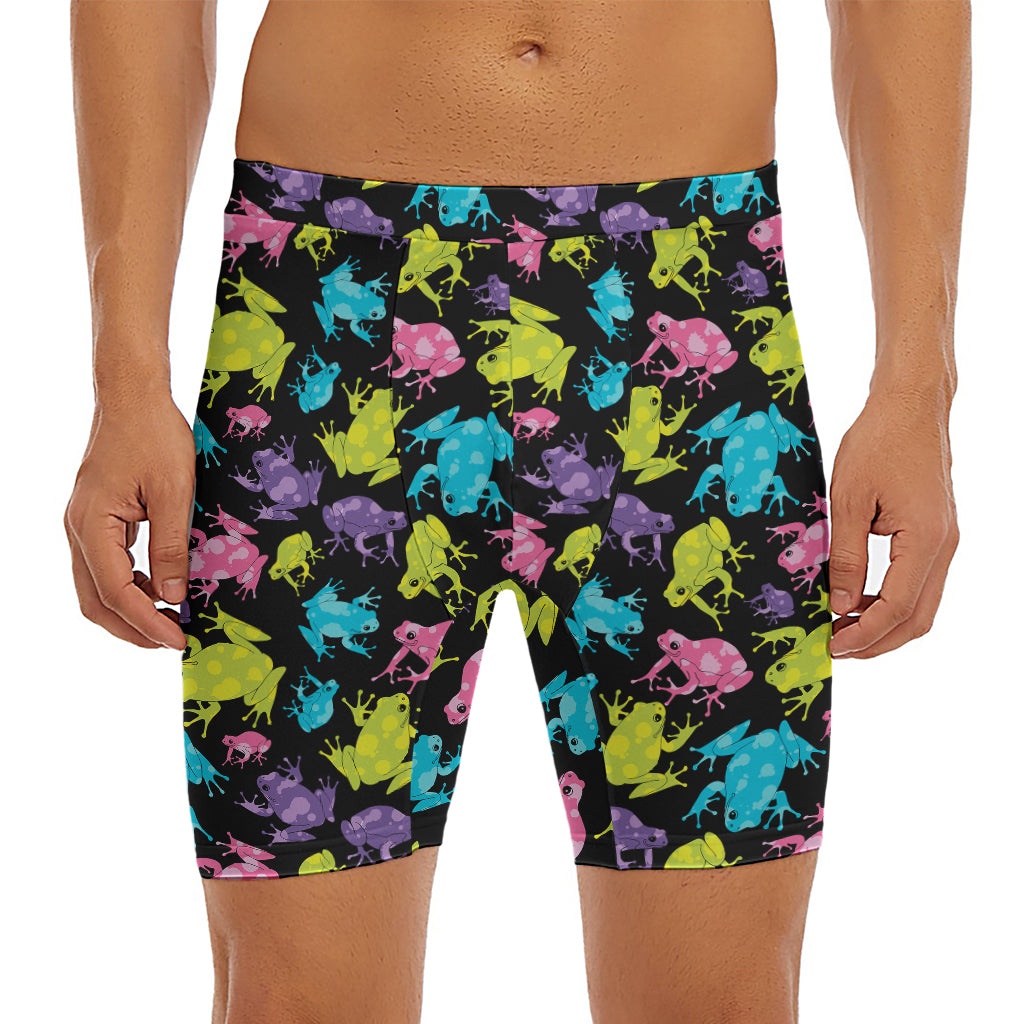 Colorful Frog Pattern Print Men's Long Boxer Briefs