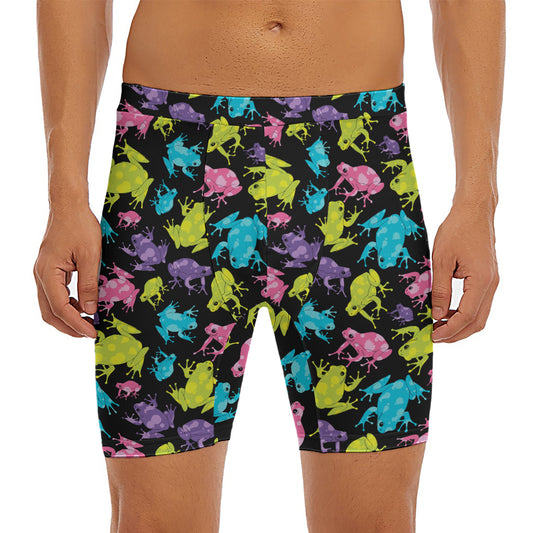 Colorful Frog Pattern Print Men's Long Boxer Briefs