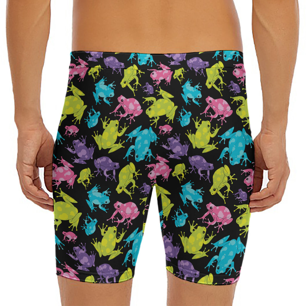 Colorful Frog Pattern Print Men's Long Boxer Briefs
