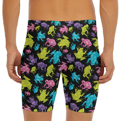 Colorful Frog Pattern Print Men's Long Boxer Briefs
