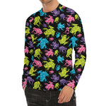 Colorful Frog Pattern Print Men's Long Sleeve Rash Guard