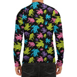 Colorful Frog Pattern Print Men's Long Sleeve Rash Guard