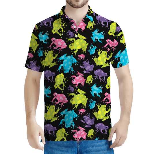 Colorful Frog Pattern Print Men's Polo Shirt