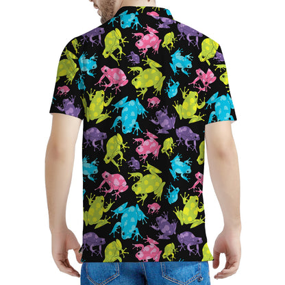 Colorful Frog Pattern Print Men's Polo Shirt
